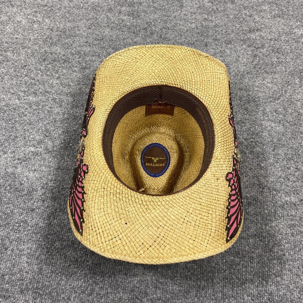 Bullhide Hat Cowboy Womens Large Beige Straw Platinum Collection Angel Wings - Picture 8 of 12